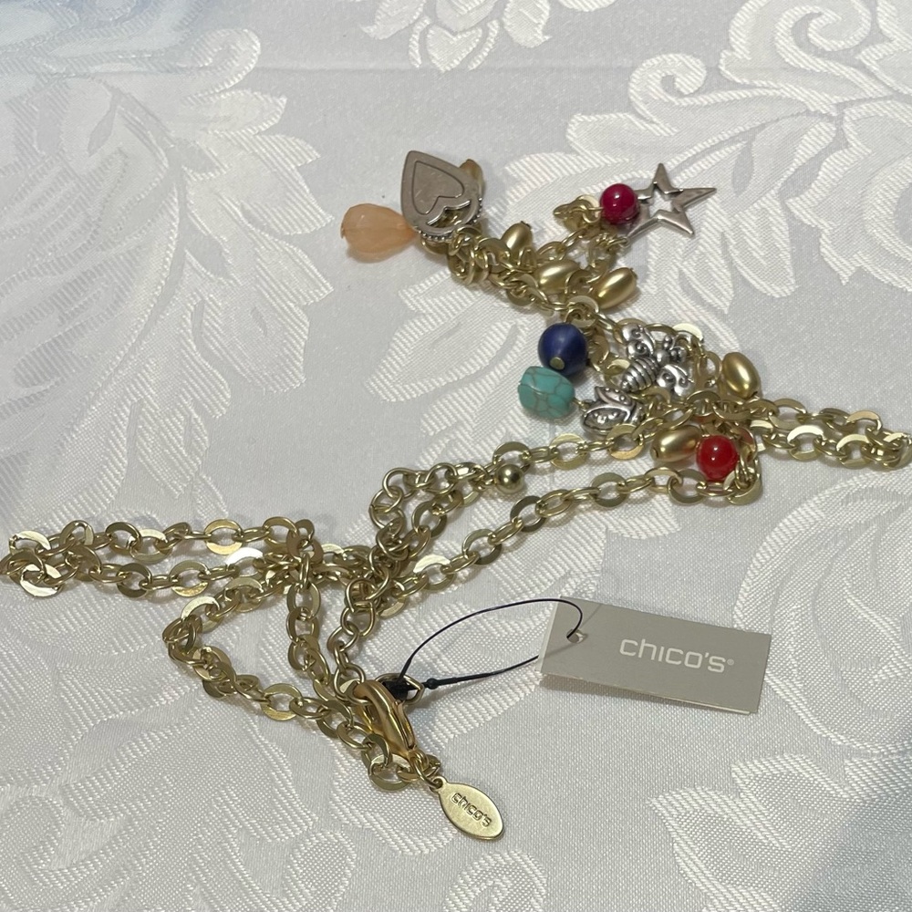 NWT Chico's 18”-21” Gold Necklace with Heart and Star Charms - Picture 5 of 6